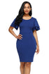 Sexy Royal Blue Flare Sleeve Back Slit Sheath Dress